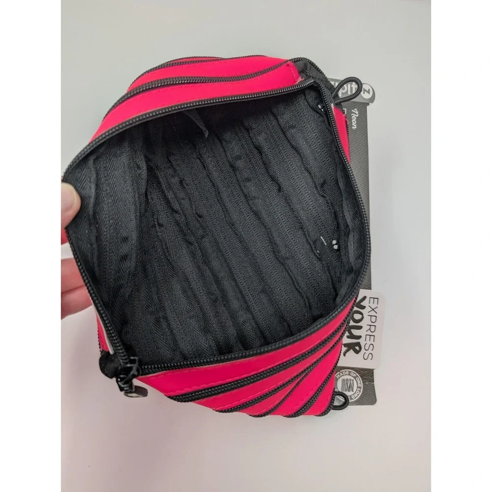 Zipit 3-Ring Binder‎ Pouch Neon Pink Made Of One Long Zipper Pencil Case NEW